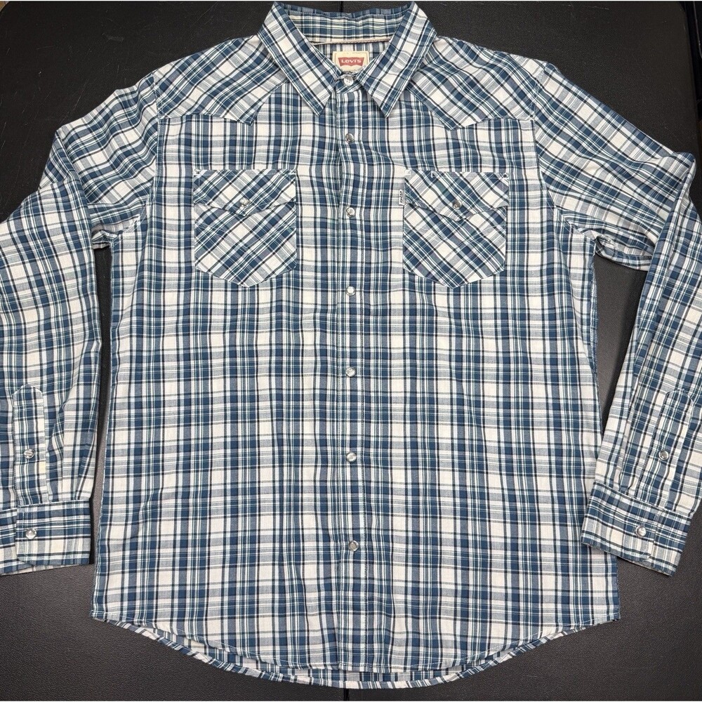 Levis Shirt Mens Large Plaid Pearl Snap Long Sleeve Button Up Western Cowboy